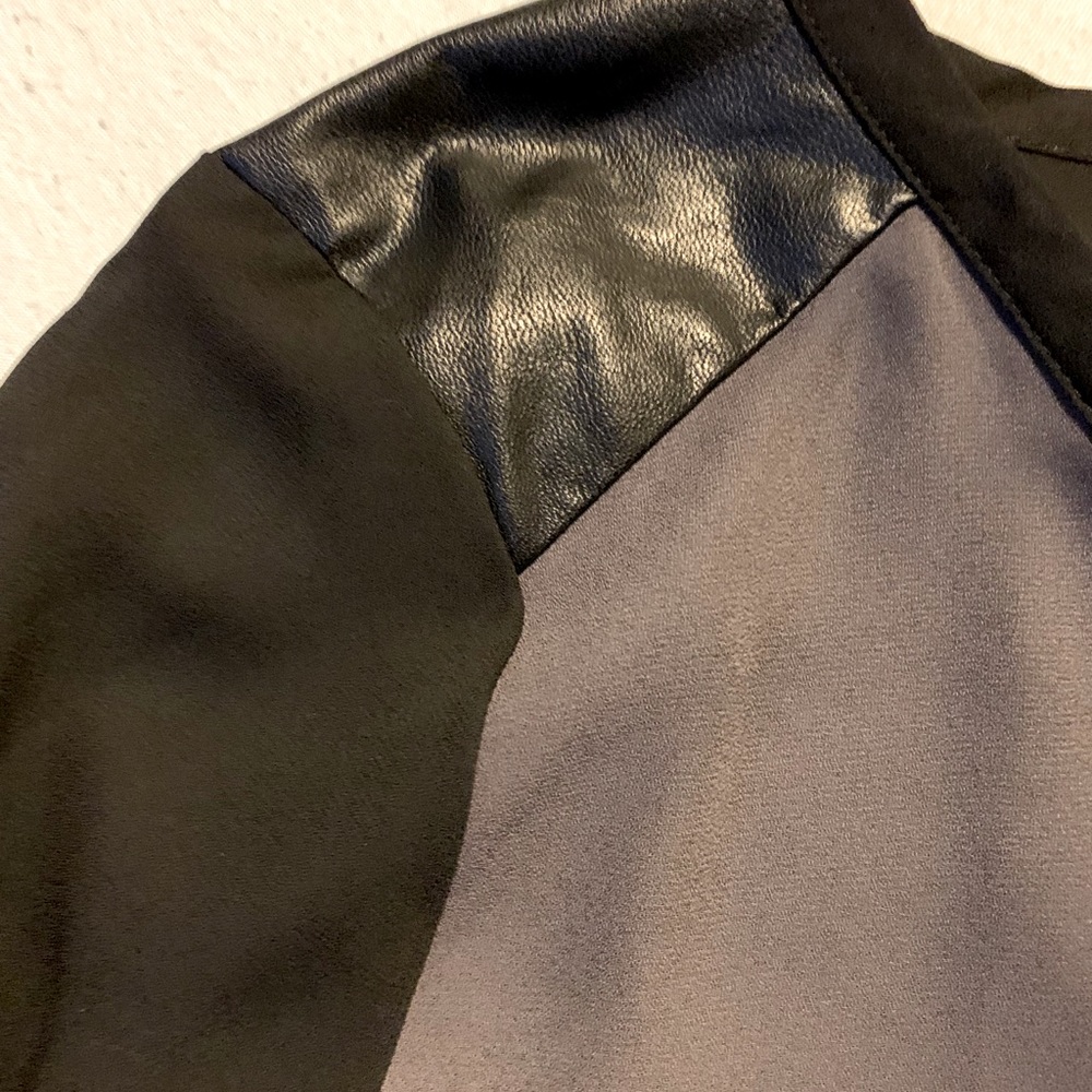 Black+grey long sleeve blouse w/ leather shoulders